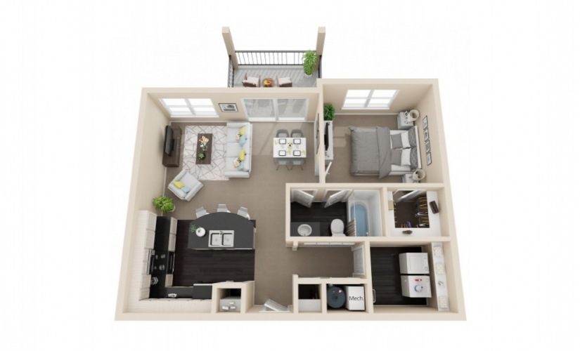Cypress - 1 bedroom floorplan layout with 1 bathroom and 763 square feet