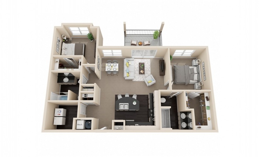 Magnolia - 2 bedroom floorplan layout with 2 bathrooms and 1126 - 1171 square feet